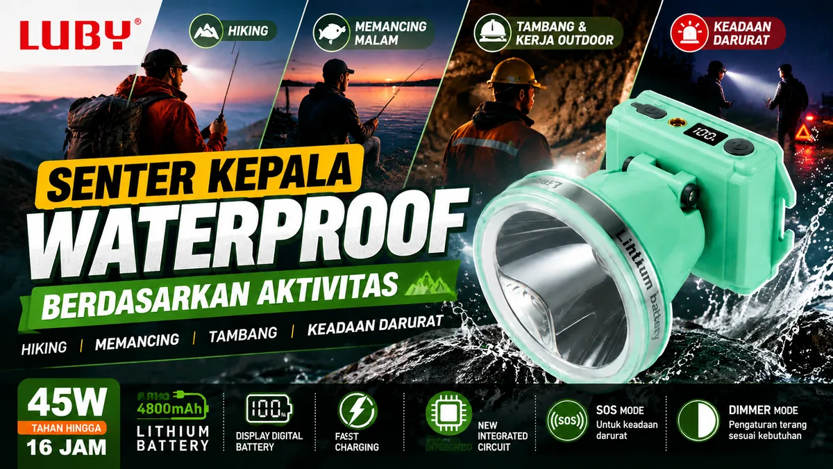 LUBY L-1513 Senter Kepala Waterproof Bisa untuk Hiking, Memancing, Tambang dan Kondisi Darurat