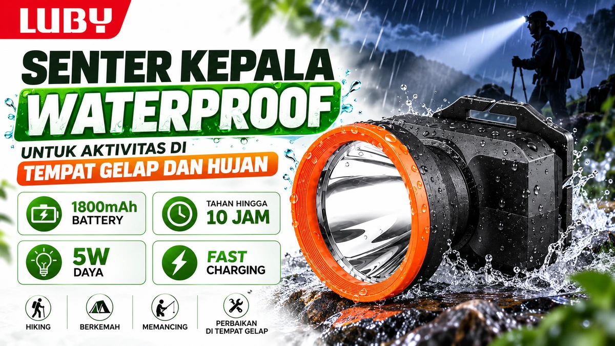 LUBY L-2900 Headlamp Waterproof untuk Aktivitas di Tempat Gelap dan Hujan