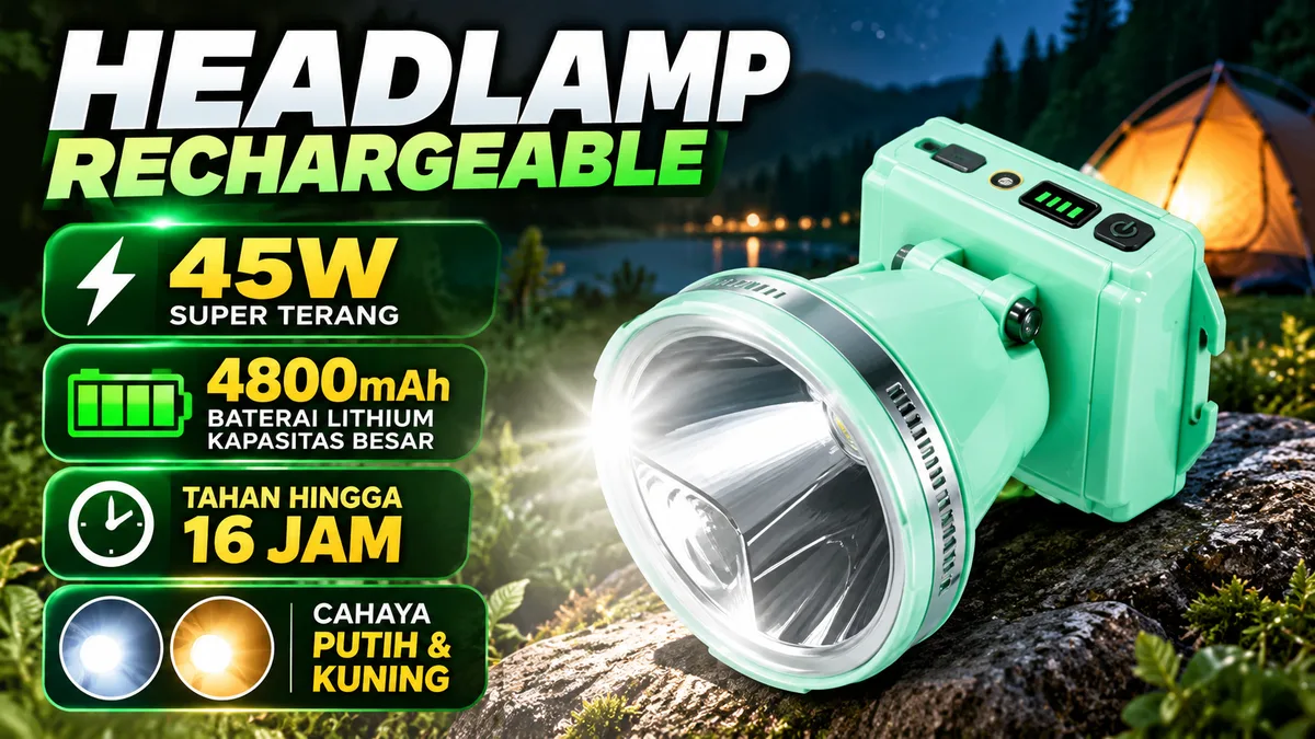 Senter Kepala LUBY L-1513 Waterproof 45W, Headlamp Terang untuk Camping, Mancing dan Aktivitas Outdoor
